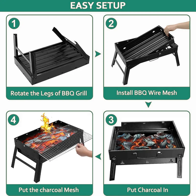 شواية فحم محمولة بشعلة واحدة من الفولاذ المقاوم للصدأ للاستخدام الداخلي والخارجي والتخييم والنزهات والمطبخ والخبز بتصميم قابل للطي #4