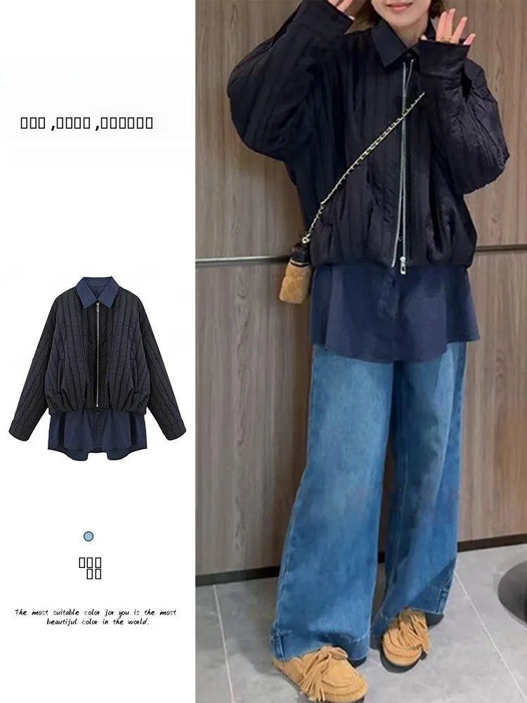 

Премиум-пуховик с эффектом двухслойности, женское зимнее хлопковое пальто, утепленная верхняя одежда в корейском стиле, свободный крой