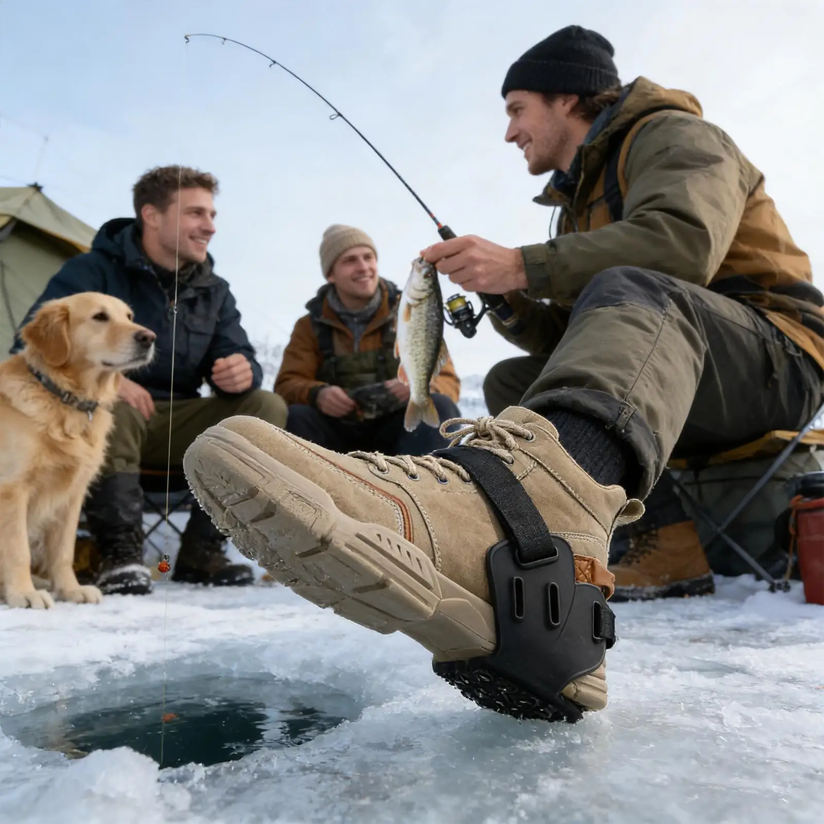 

Shoe Spikes For Ice 9 Studs Anti-Slip Snow Crampons Ice Traction Cleats With 9 Studs For Winter Walking Running Hiking Climbing