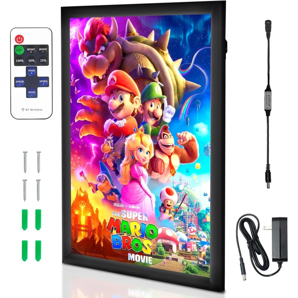 LED Backlit Movie Poster Frame 16x24 Black Cinema Light Box for Posters Wall Art Pictures Digital Signage Display Theater