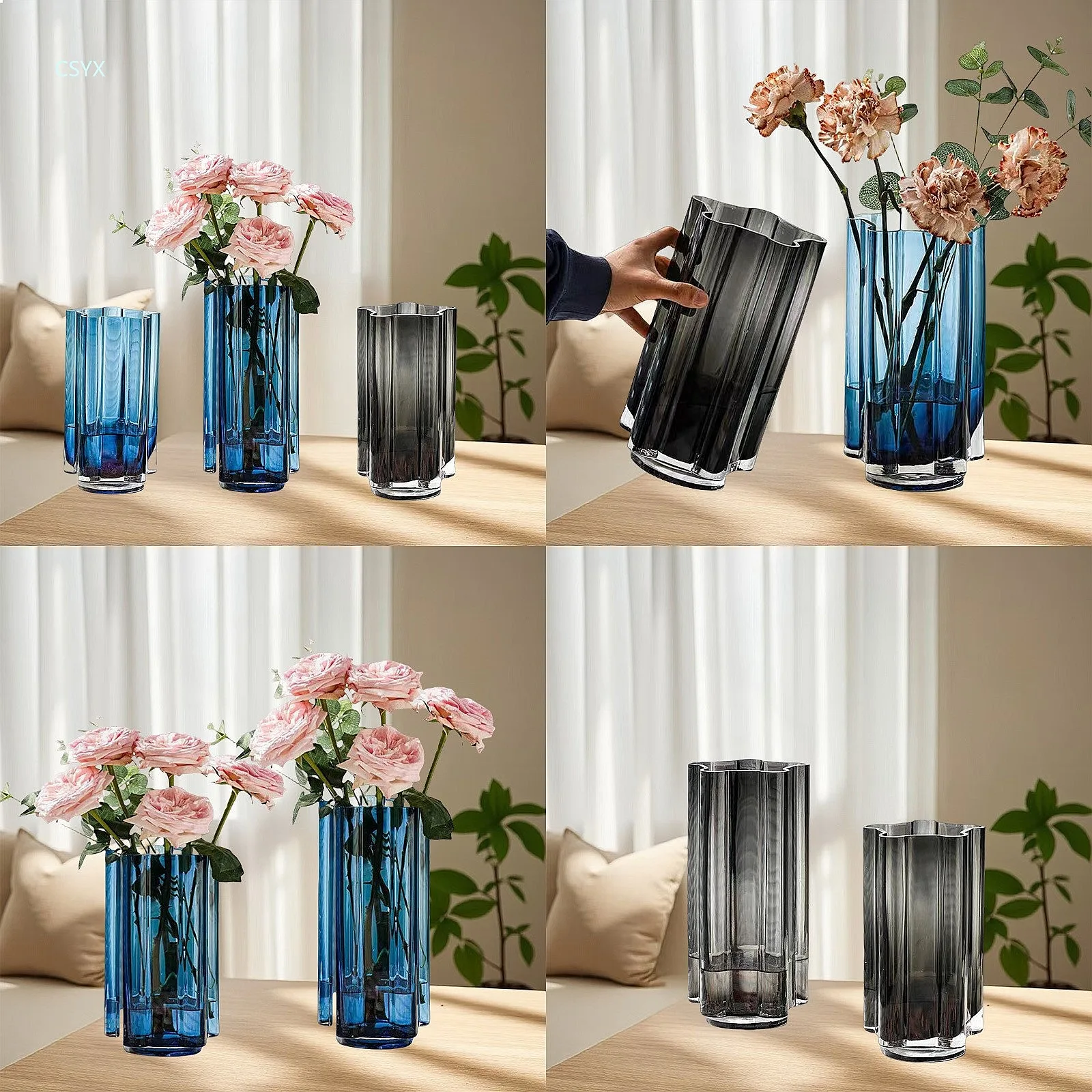 High Quality Modern Glass Vase Minimalist Home Decor Living Room Table Hotel Flower Vase