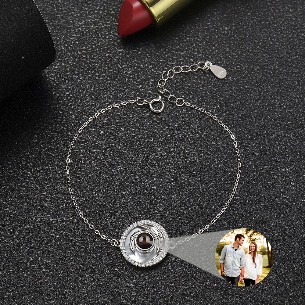 Custom Photo Projection Photo Bracelet for Women Men Round Pendant Bracelet Lovers Girlfriend Couple Personalized Gift Memorial