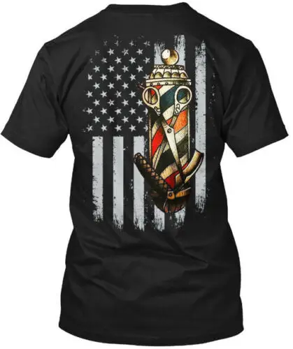 Barber Uniform-barber Pole Us Flag Back T-Shirt Made in the USA Size S to 5XL