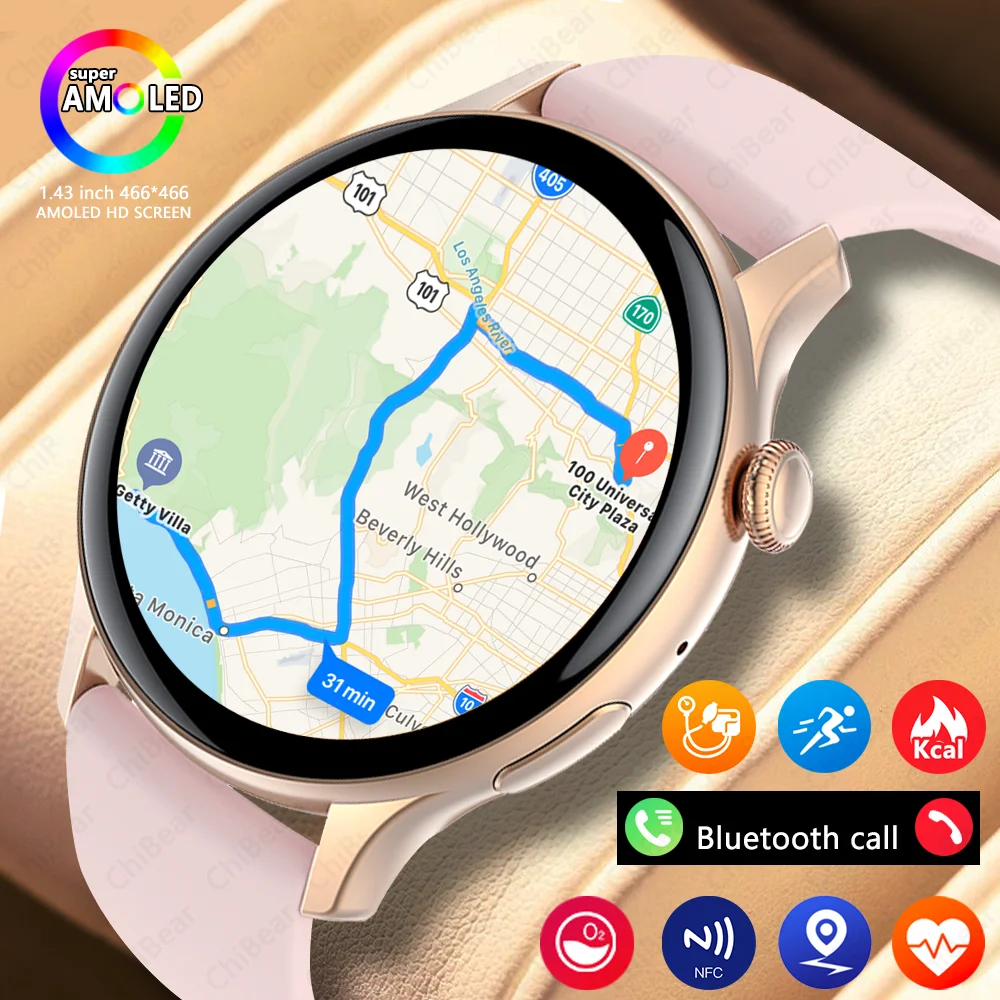

2025 New GPS Smart Watch Women AMOLED 466*466 HD Screen Health Tracker Sports NFC Voice Bluetooth Call IP68 Smartwatches Ladies