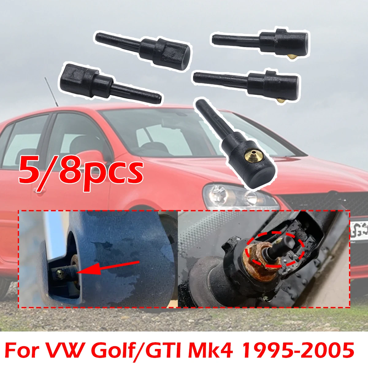 

5/8PC Rear Wiper Washer Jet Nozzle Windscreen Window Spray Cover Cap Rocker For VW Golf/GTI Mk4 1995 1996 1997-2005 3B9955985A