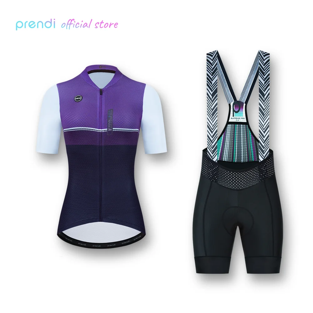 

PRENDI 2022 Women Bicycle Sets Wear Summer Cycling Jersey Bib Shorts Suits Female Sport Riding Bike Clothing