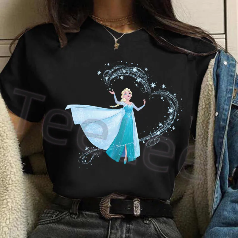 Frozen Elsa T Shirt Oversized Be Fearless Printed Letter Cartoon T-shirts Streetwear Short Sleeve Cute Girl Tops Women Clothing