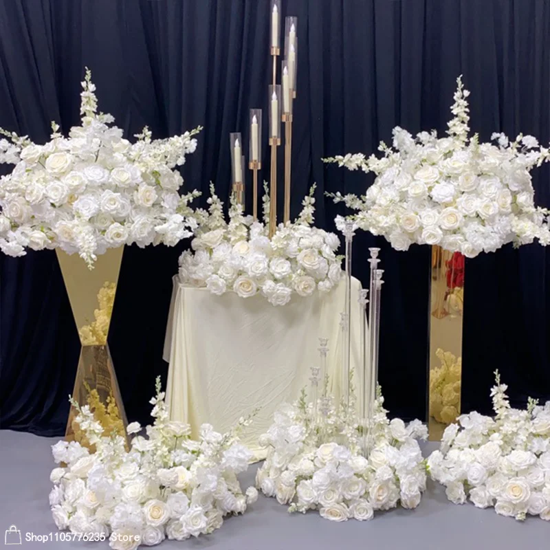 Künstliche weiße Rosen-Delphinium-Blumenarrangement Hochzeitstisch-Mittelstück Blumenball Party Gangdekoration Event-Veranstaltungsort-Deko – Detail 2