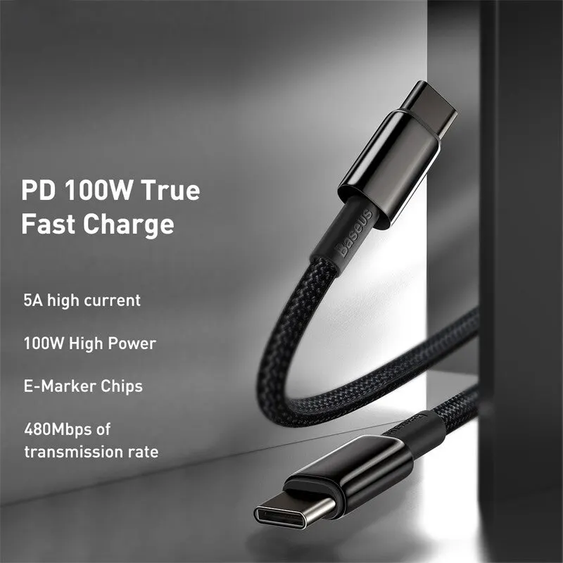 Baseus 100W Type C Cable For iPhone 15 USB C PD Fast Charging Charger Wire Cord For Macbook Samsung Xiaomi Type C USB C Cable