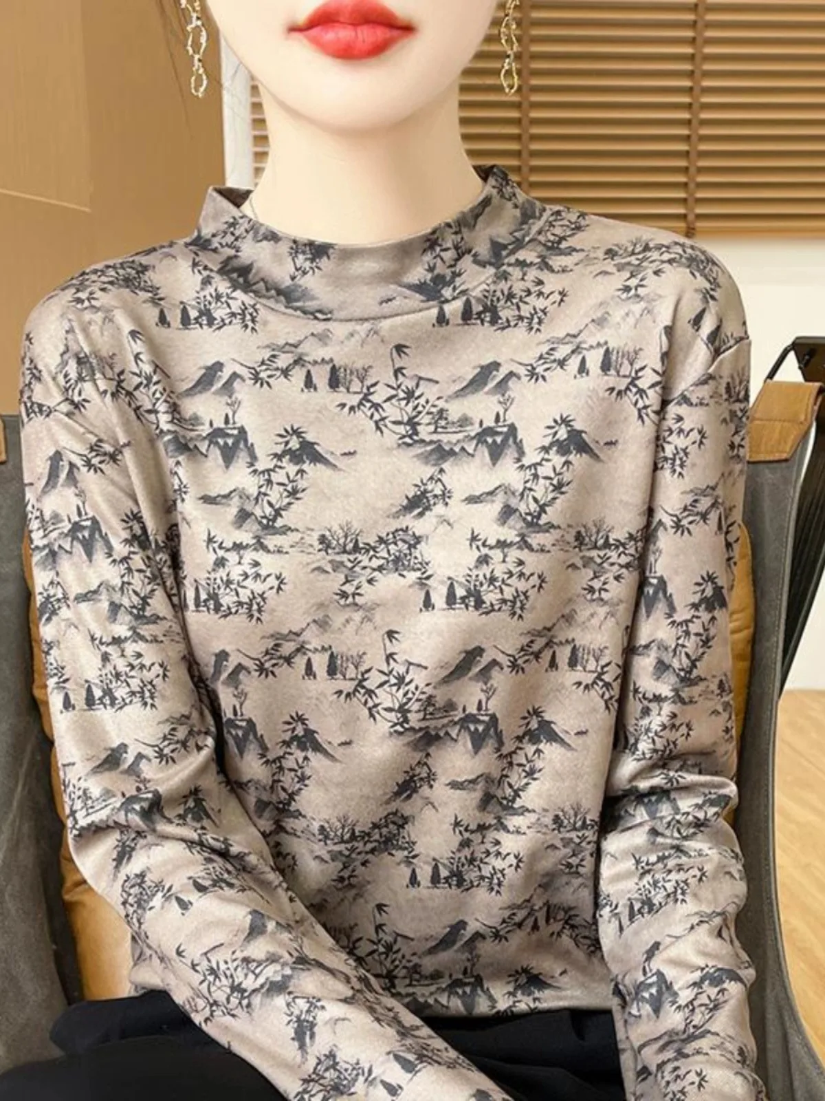 

Длинный термосвитер Sve со звездным принтом и высоким воротником, свободный крой, вязаный топ Camere, женский повседневный топ для поездок на работу