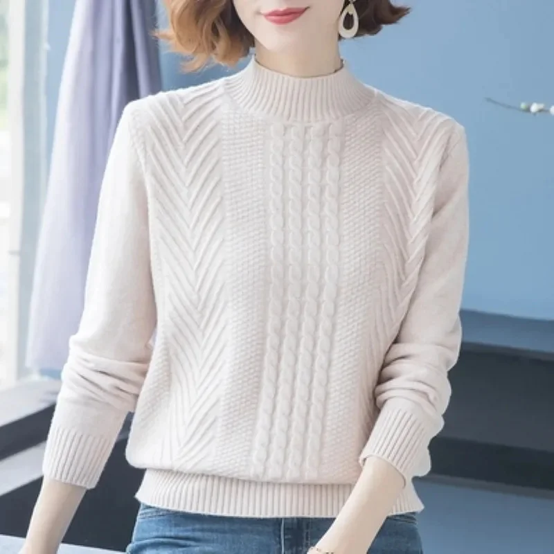 2023 Autumn And Winter Pullover Half Turtleneck Knitted Sweater Women Vintage Long Sleeve Bottoming Women Tops Jumper Pull