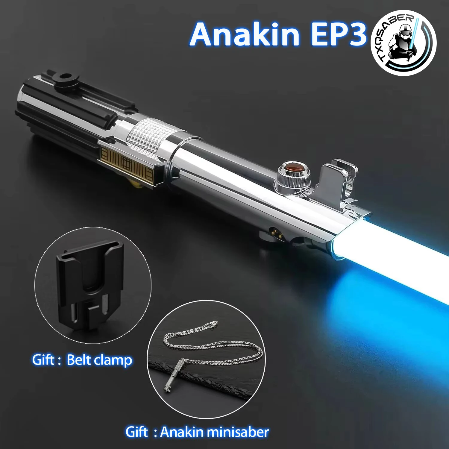 

TXQSABER Anakin EP3 Skywalker Lightsaber Smooth Swing Metal Hilt RGB NeoPixel Laser Sword Color Change SD Card Cosplay Toys