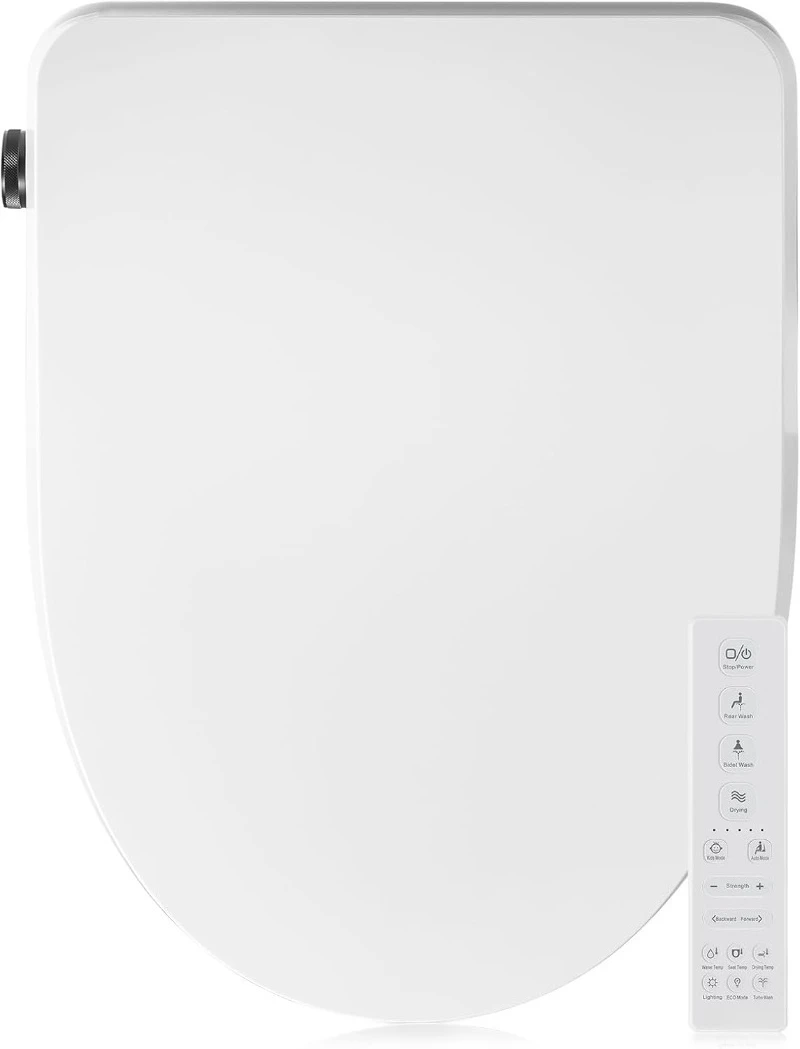 

Elongated Smart Bidet Toilet Seat, Warm Water, Heated Toilet Seat with Remote Control, Dryer, Rear and Front Wash, Slow Closes,