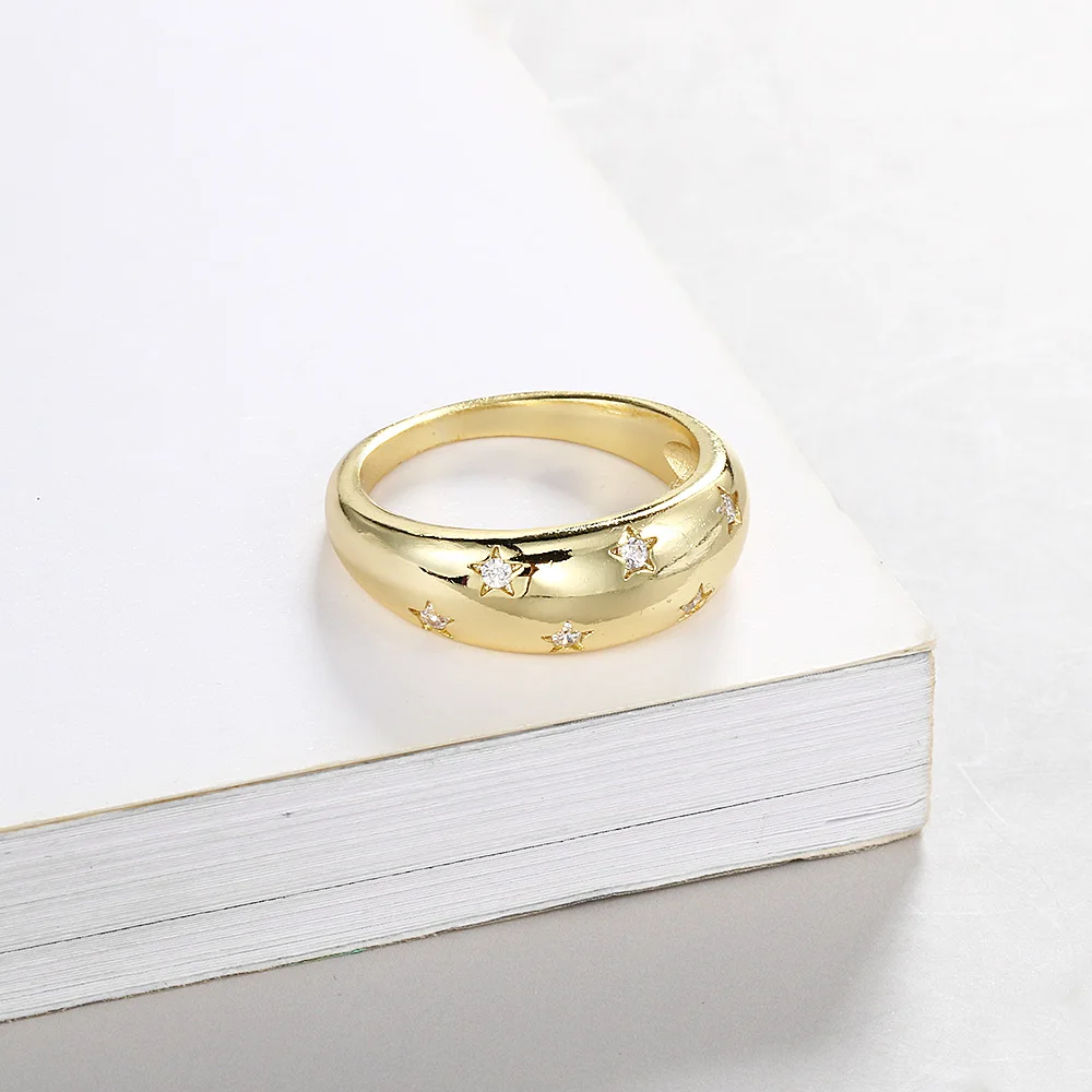 Crystal Star Chunky Ring For Women Vintage Trendy Gold Color Cubic Zirconia Stacking Rings Punk Accessories Retro Jewelry R446