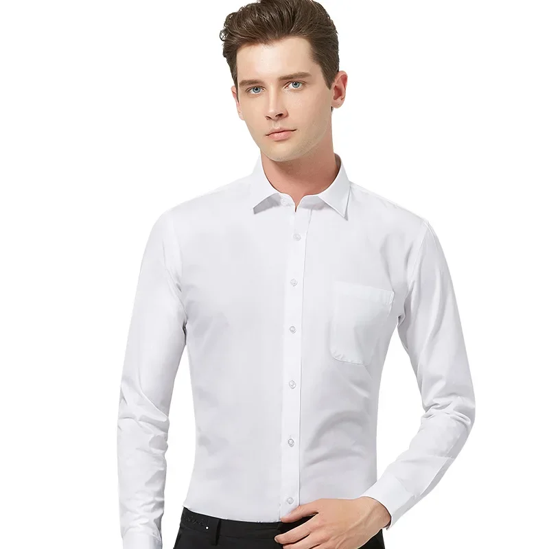 Men\'s Shirt Long Sleeve Solid Basic Formal Dress Shirts Comfortable Business Social Standard-fit Easy-care Office Shirt S-8XL