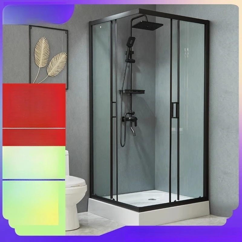 

Simple integral square L-shaped shower room dry and wet separation partition bathroom glass sliding door bath room