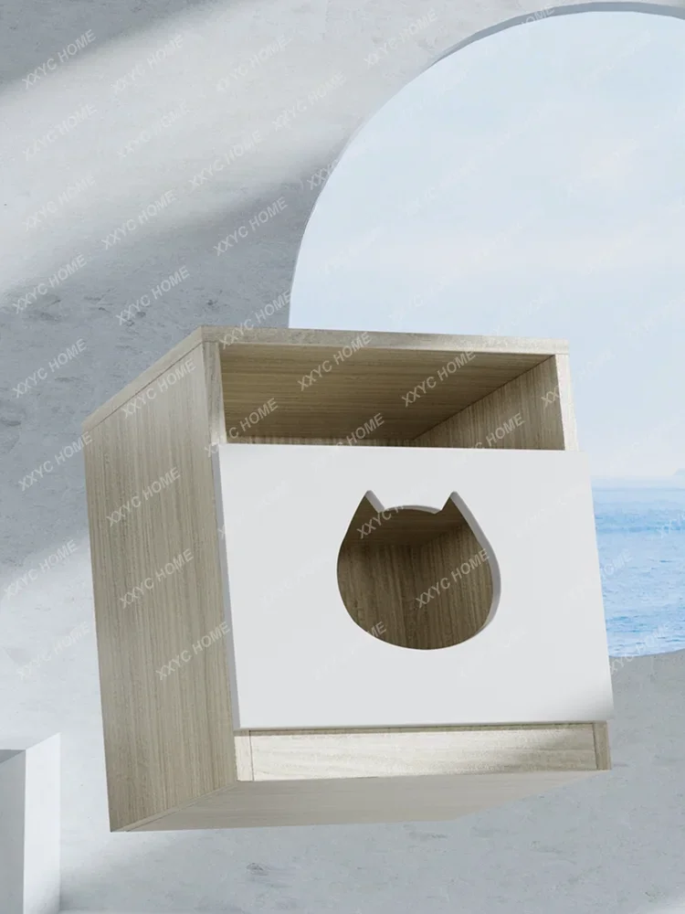 Solid Wood Cat Nest Bedside Table Simple Advanced Modern Gray Bedside Cabinet Cat House Locker Cat Special Bed