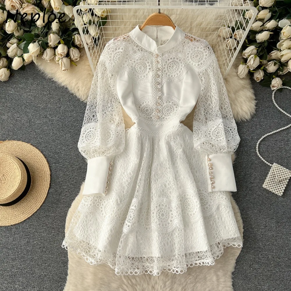 Neploe Neue Französisch Stil Platycodon Erweiterte Kleid Elegante Kleine Duft Spitze Robe Rüschen
