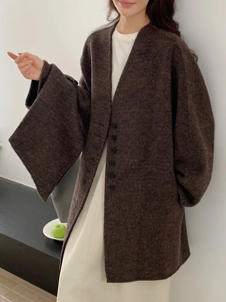 ZMEENNA Damen-Mantel aus Wollmischung mit Stehkragen, schicke, lockere Passform, Winterjacke mit Knopfleiste vorne und einzigartigem Kragendesign ZM3998