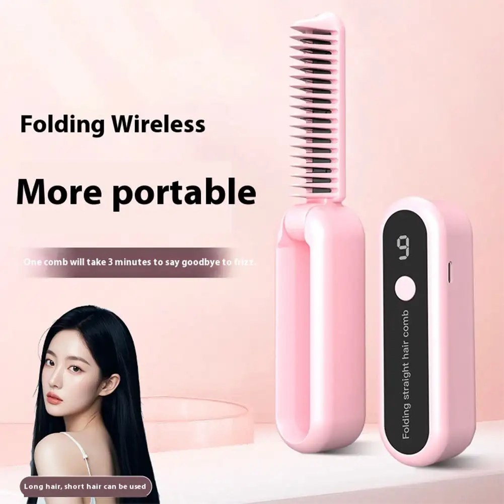 New Foldable Fortable Straight Hair Comb with 9-level Adjustable Wireless Charging Straightener Home Curling Iron Styling Tool