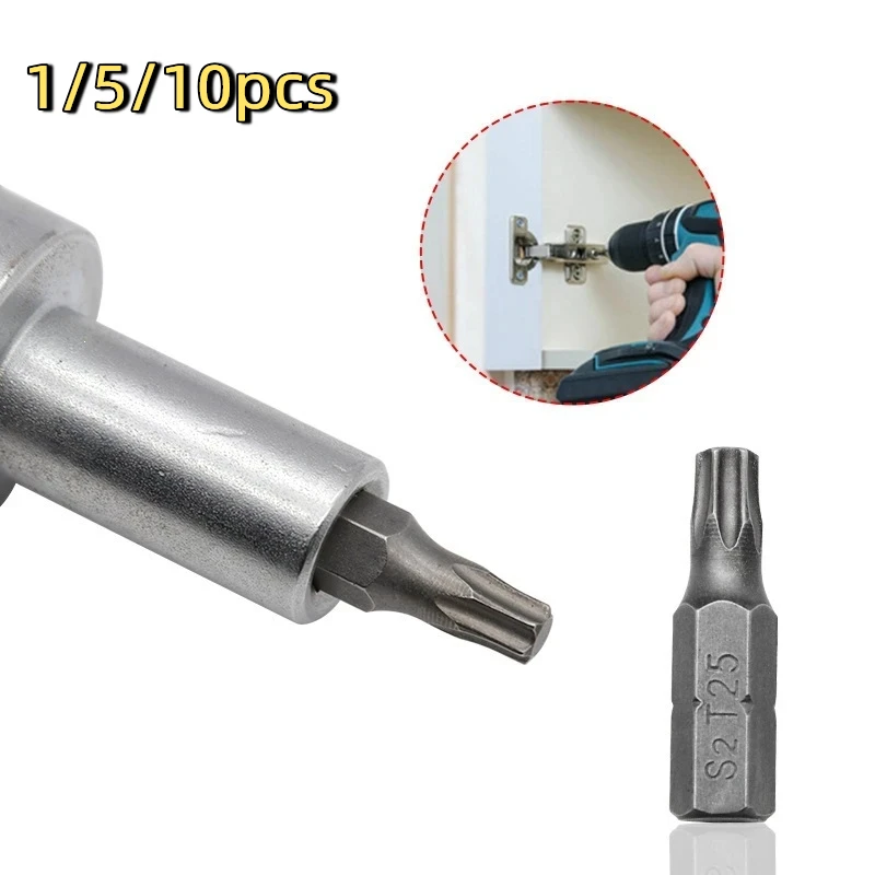 1/5/10/20 peças, ponta de chave de fenda Torx T25, aço de liga S2, haste hexagonal de 1/4 de polegada, ponta de broca Torx magnética para ferramenta e