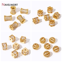 1/2/4Pcs Brass With Zircon Spacer Beads,Separator For Beads,18K Gold Plated Loose Beads,DIY Bracelet Necklace Making Accessories
