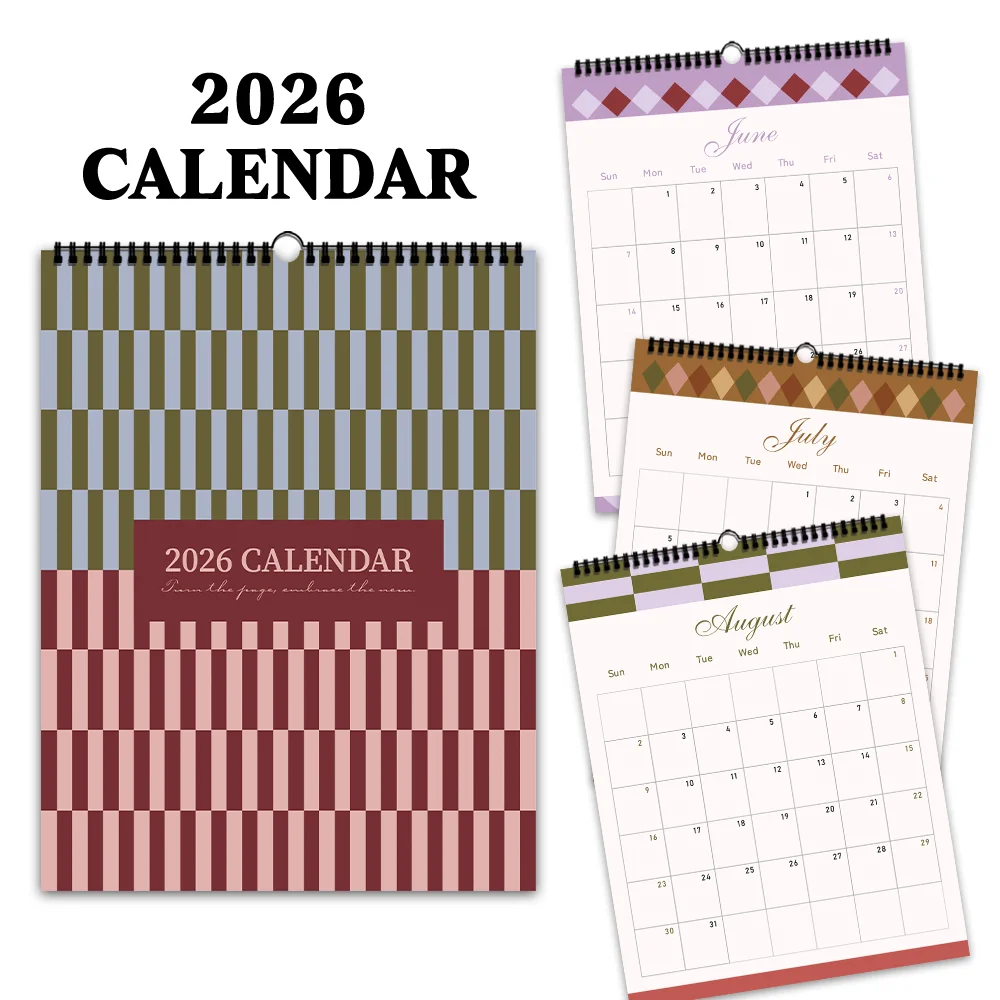 

1pc 2026 Wall Calendar,Abstract Geometric Design,Morandi Color,12 Beautiful Designs,Perfect Gift for Birthday,Christmas,New Year