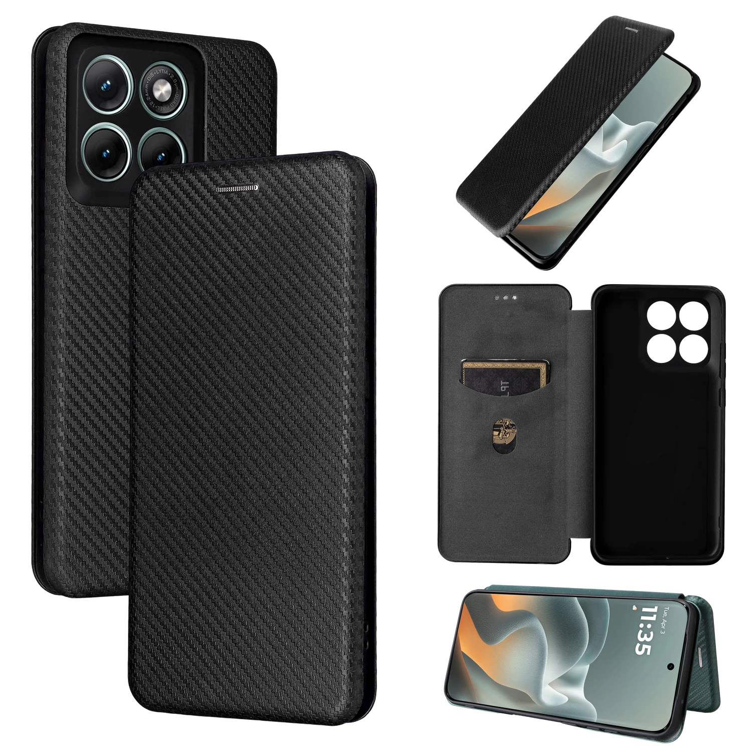 Capa carteira de couro com fibra de carbono para Motorola Signature Edge 70 Fusion 60 Pro 50 Neo X70 Air G77 G67 G86 G17 Power
