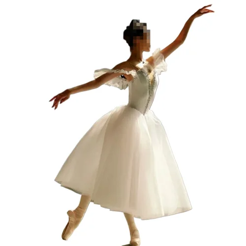 Imagen 2 del producto Falda de tutú de Ballet para niñas y niños, vestido de baile profesional, traje largo de hadas, blanco, competición para adultos