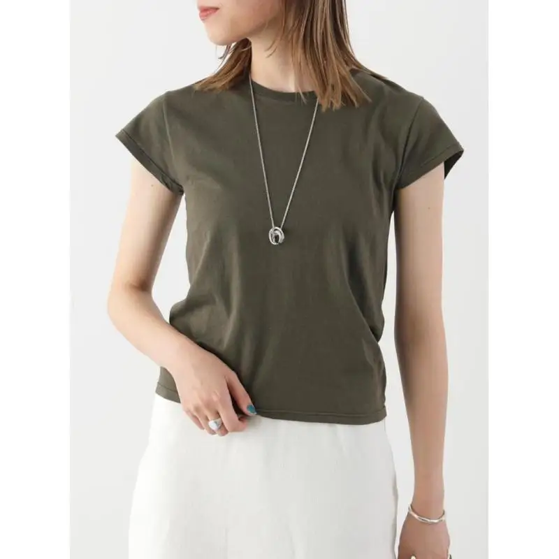 Maxdutti French Southern Minimalist Lazy Pure Cotton Short Sleeve T-shirt Autumn Solid Color Round Neck T-shirt Woman Clothing