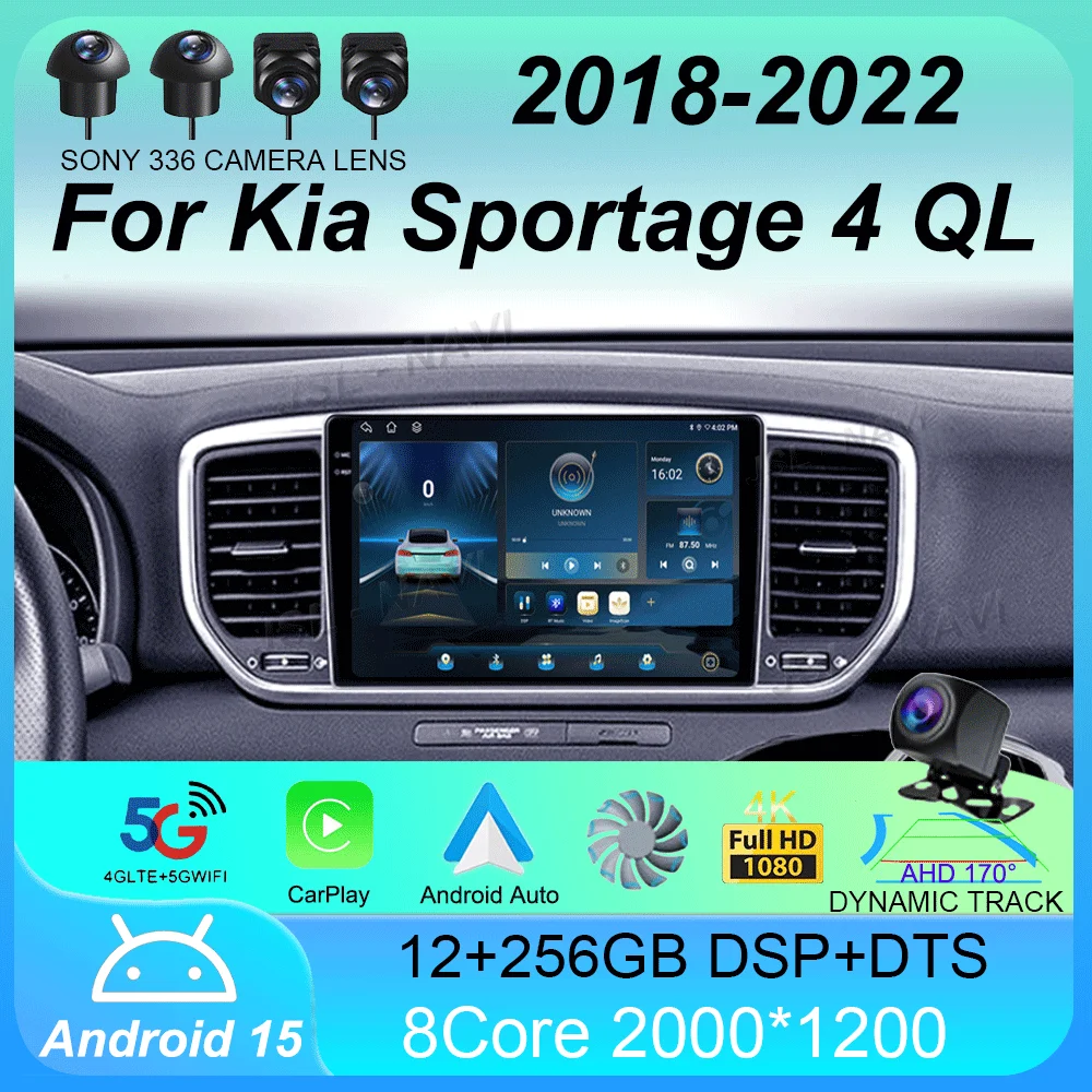 

Android 15 Car Radio Carplay For Kia Sportage 4 QL 2018 - 2022 Navigation GPS Multimedia Player stereo wifi+4G Auto BT 360Camera