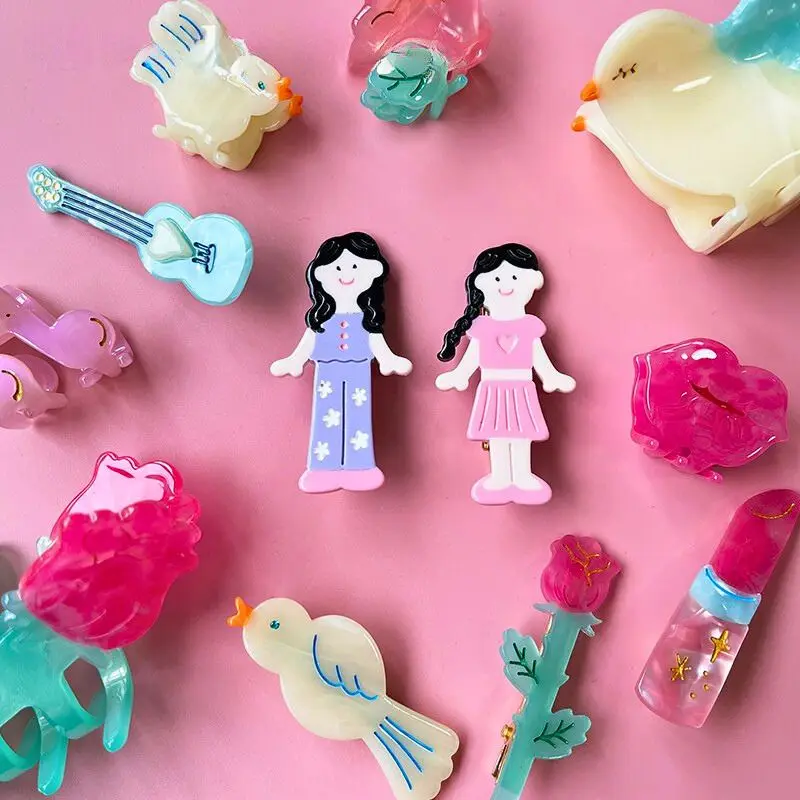 

Набор ацетатных аксессуаров для волос на тему птицы, гитары, помады, розы, близнецов для девочек для женщин и девочек