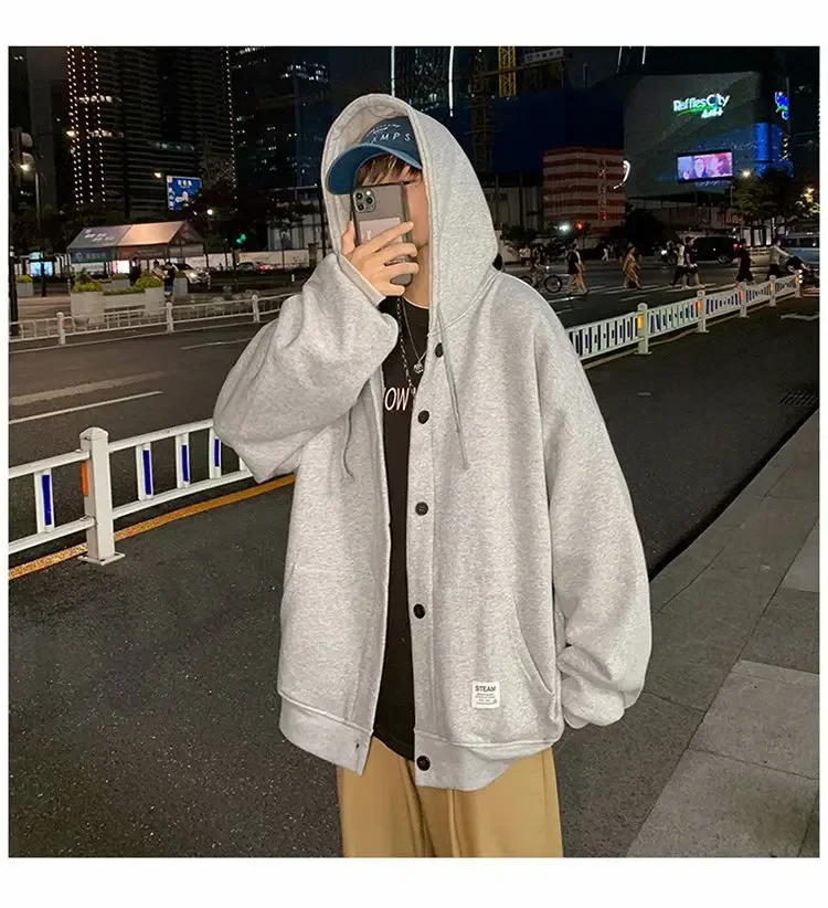 Autumn Winter New Korean Style Hooded Jacket for Men Fashion Casual Loose Oversized Hoodies Sweatshirt Coat Y2k Streetwear