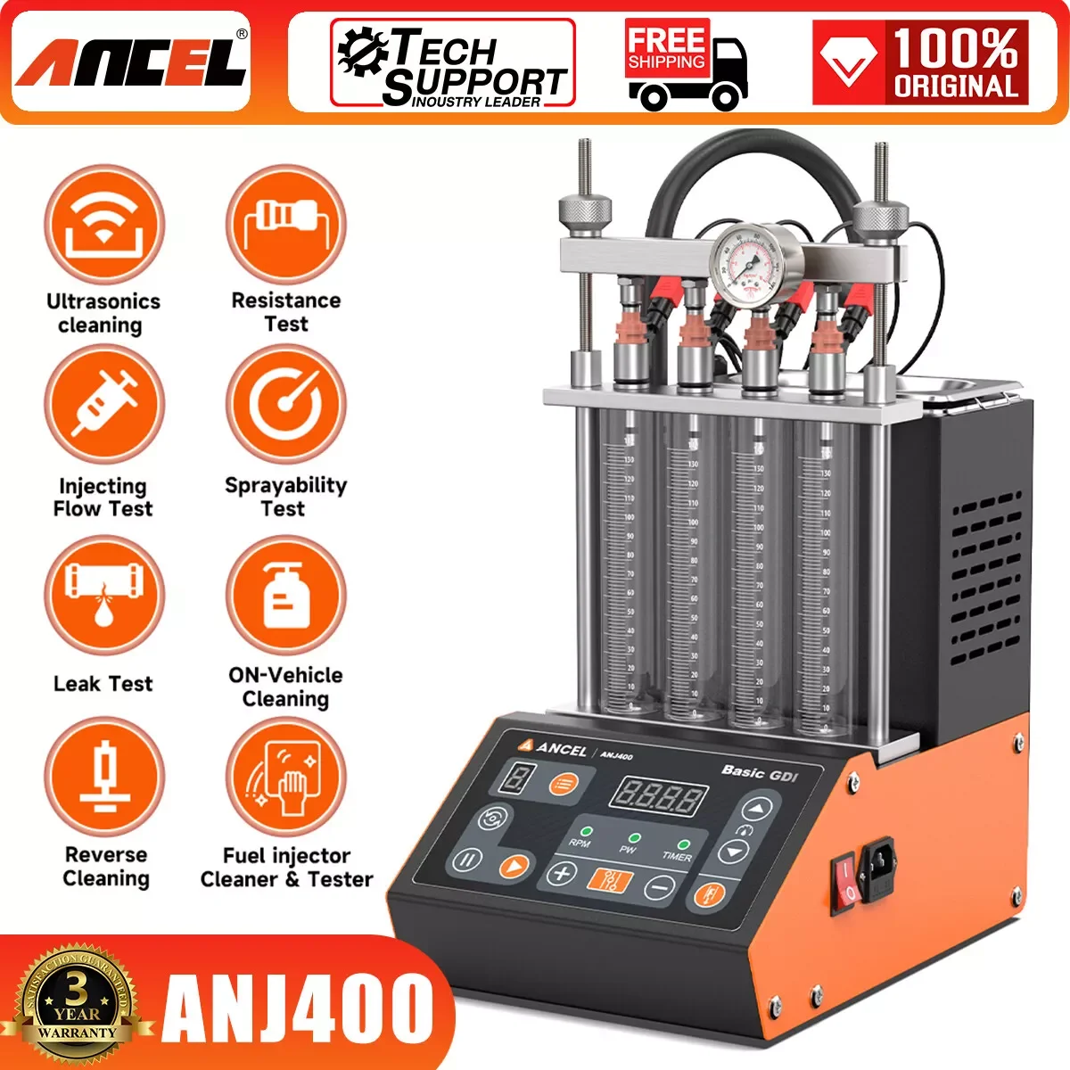 

ANCEL ANJ400 GDI Fuel Injector Cleaner 4-Cylinders EFI FEI Cleaner Test Cleaner Ultrasonic Resistance Test Cleaning Gasoline