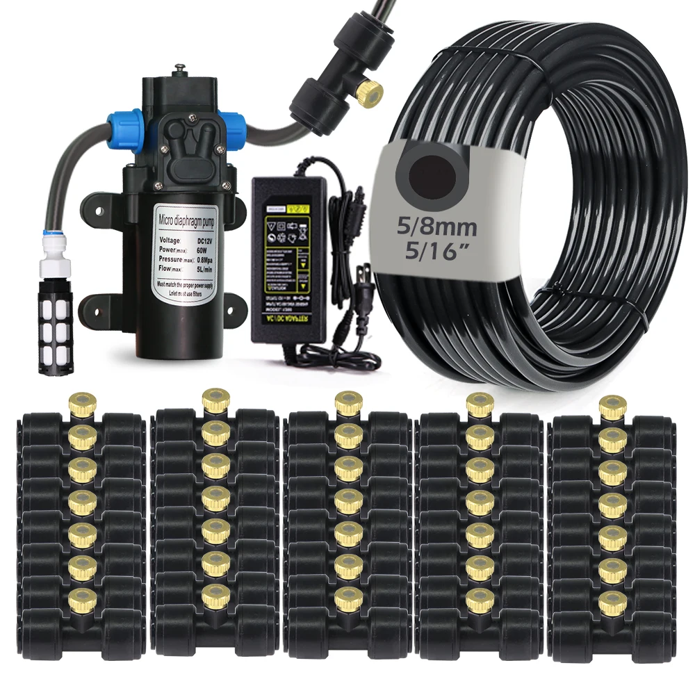 

50-5M 0.2mm Spray Nozzle Misting System for Outdoors Garden Watering Cooling DIY 5/16"PE Hose Automatic Irrigation Atomizing Kit