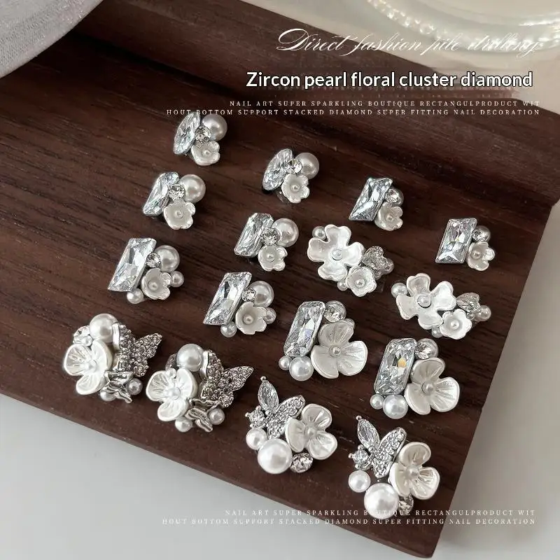 Nuovo Decorazione per Unghie con Zircone e Perla, Strass Brillante, Gioielli per Unghie, Charm Fai-da-Te, Accessori
