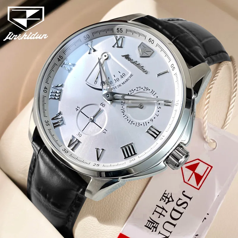 

JSDUN Original Automatic Watch for Men Leather Strap Waterproof Luminous Calendar Date Top Luxury Men's Wristwatches 2023 Trend