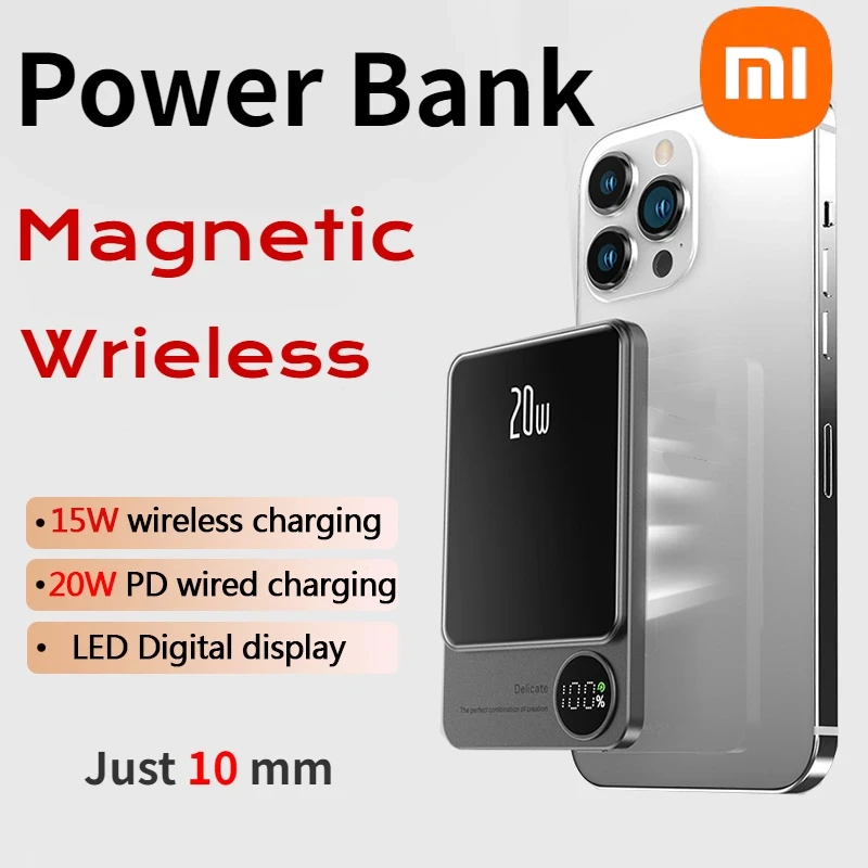 Xiaomi 10000mAh Magsafe Thin & Portable Power Bank Wireless Fast Charging External Spare Battery For iPhone Huawei Samsung