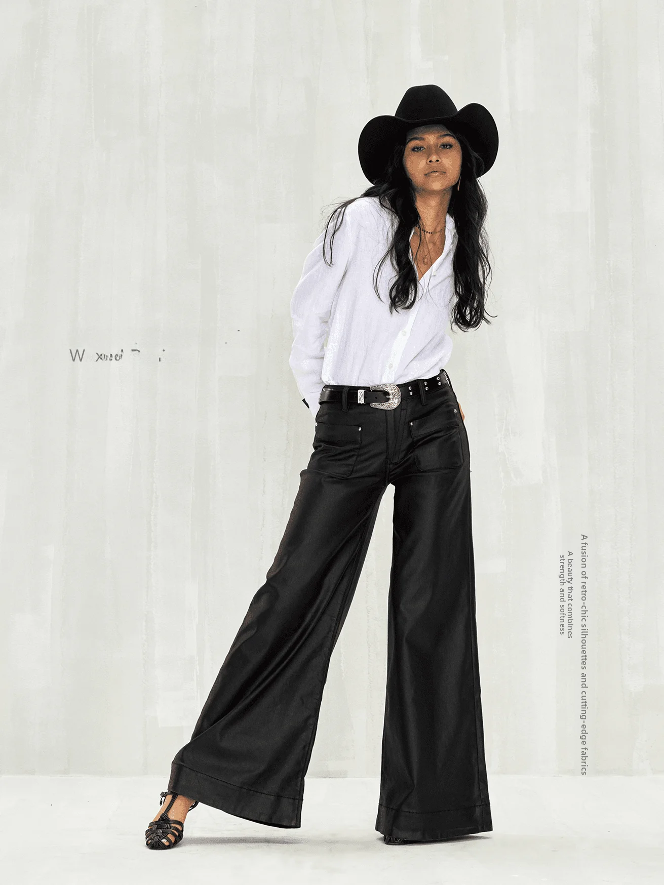 

OU A9 Brued Wax Джинсовые расклешенные брюки Современные кожаные джинсы в стиле ретро с высокой талией и широкими штанинами Bla High Elastici Прямой крой