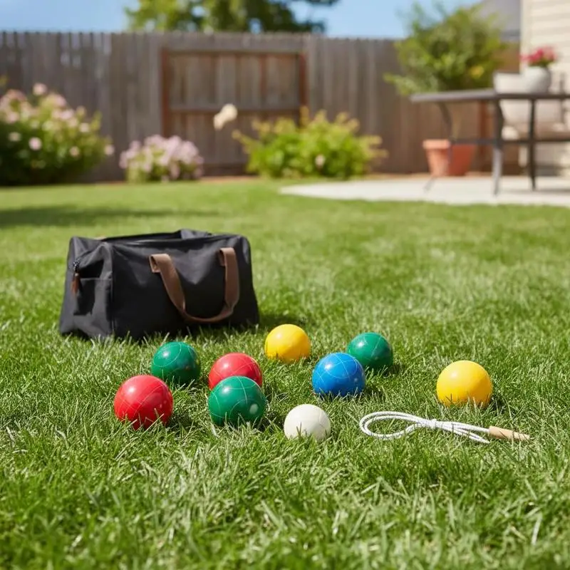 

Lawn Bowling Kit 90 mm For Beach Lawn Backyard 8 Resin Balls Pallino Carrying Case Measuring Rope 4 Colors 2-8 Players Game Set