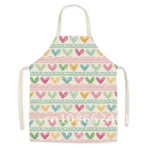 

Linen Pink Love Kitchen Apron Adult Parent-child Sleeveless Household Cleaning Apron Outdoor Gardening Tools Fartuchy Delantal