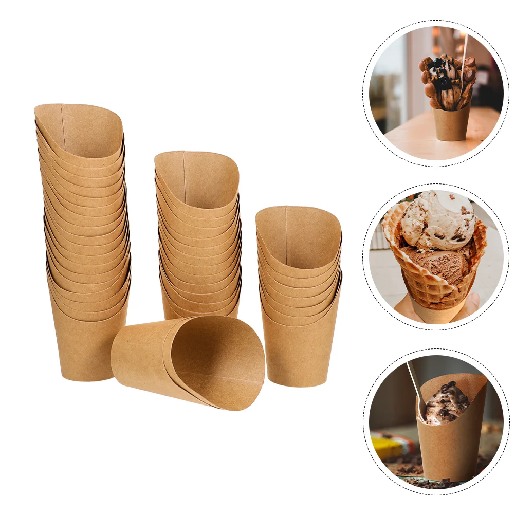 

100 Pcs Kraft Paper Snack Cups Brown French Fries Holder Ice Cream Popcorn Dessert Containers Party Supplies Kitchen Barware