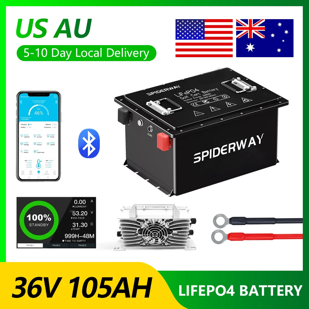 

36V 105Ah LiFePO4 Lithium Battery With 25A Smart Charger 200A BMS 6000+ Cycle Max. 7.68kW For Club Car EZGO Yamaha Golf Cart