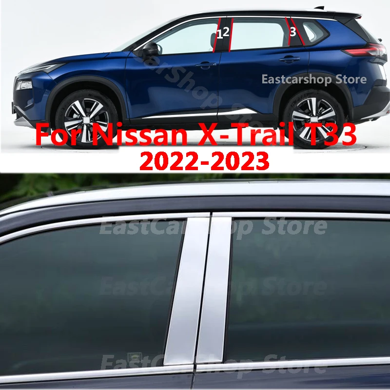 

For Nissan X-Trail XTRAIL Rogue T33 2022 2023 Car Chrome Stainless Steel Middle Central Column PC Window Trim B C Pillar Sticker