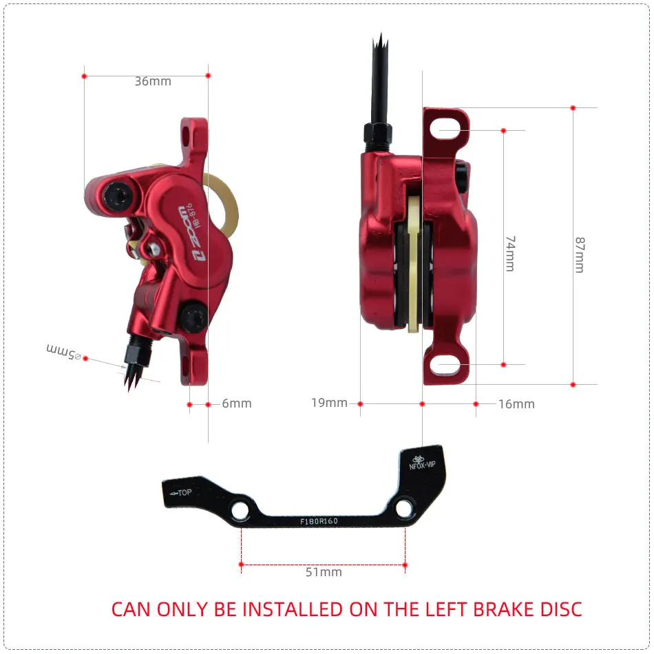 4-piston Hydraulic Disc Brake Electric Scooter Folding 203 Mountain Bike Power Off Black Red 160 Mtb Bike Riding Accessories