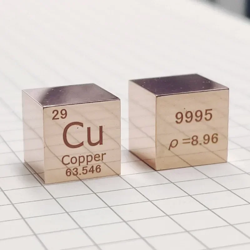1PCS 10mm/25.4mm 99.95% Pure Copper Mirror Cube, Laser Engraved Periodic Table Element Collection Display