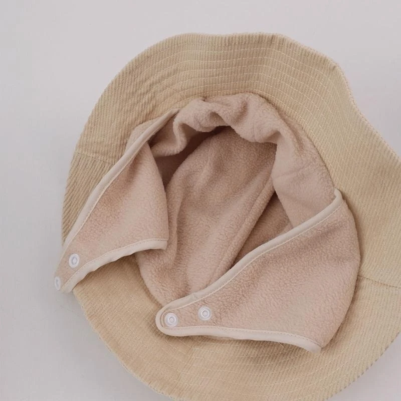 Children's Warm Basin Hat Comfortable Fisherman Caps with Earflap Part, Soft Breathable Corduroy Headgear for Outdoor 425F