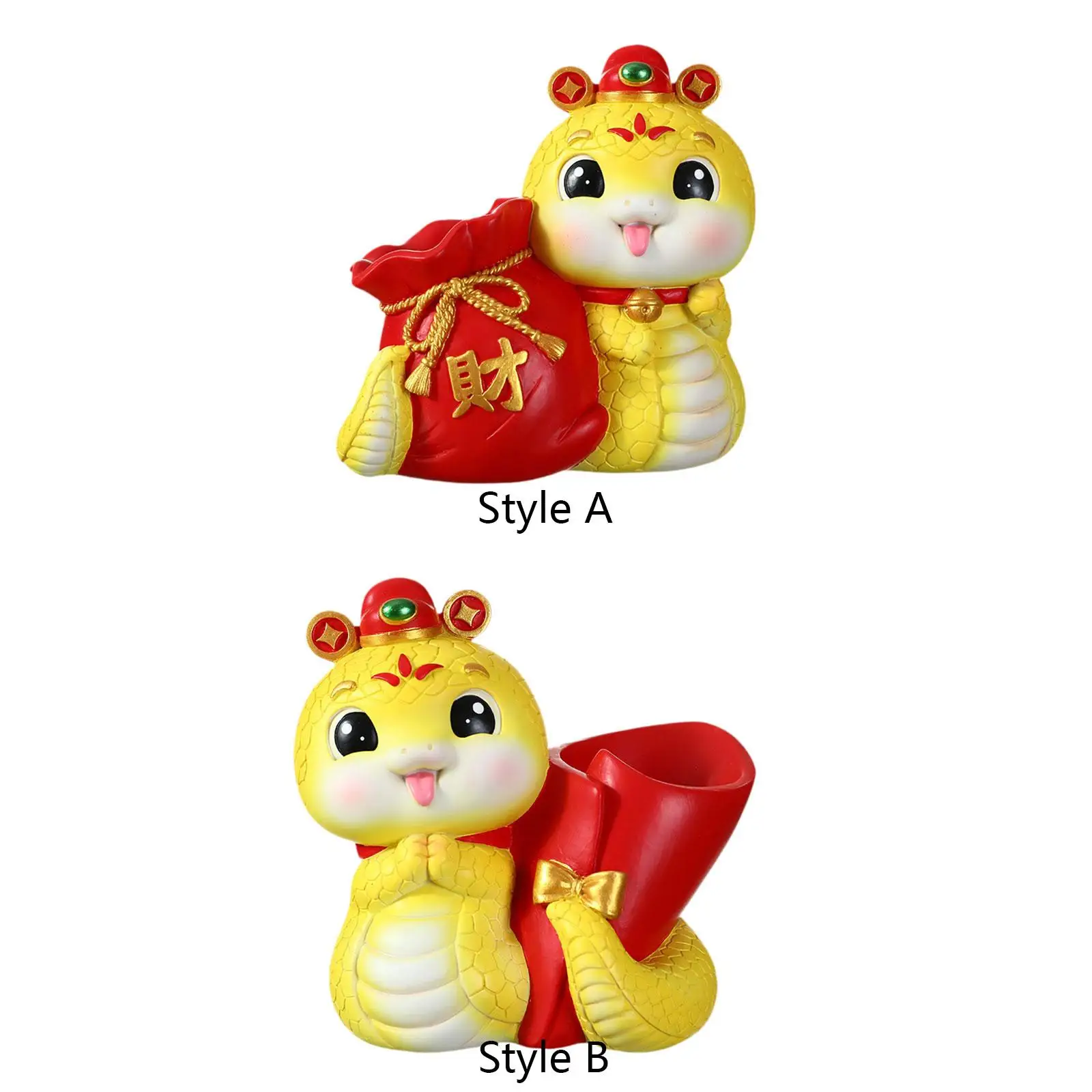 

Resin Cartoon Snake Statue Pen Holder Vase Lunar Year Decor Handicraft for