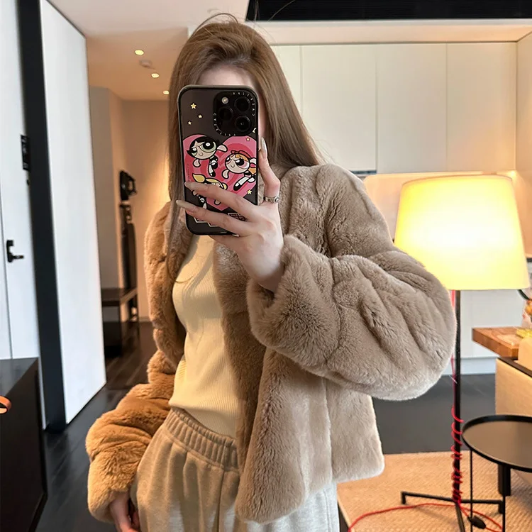 UMI MAO 한국산 렉스 토끼털 코트 여성용 루즈핏 편안한 심플한 청년 스타일 가을 겨울 신상 부드러운 리얼 퍼 자켓