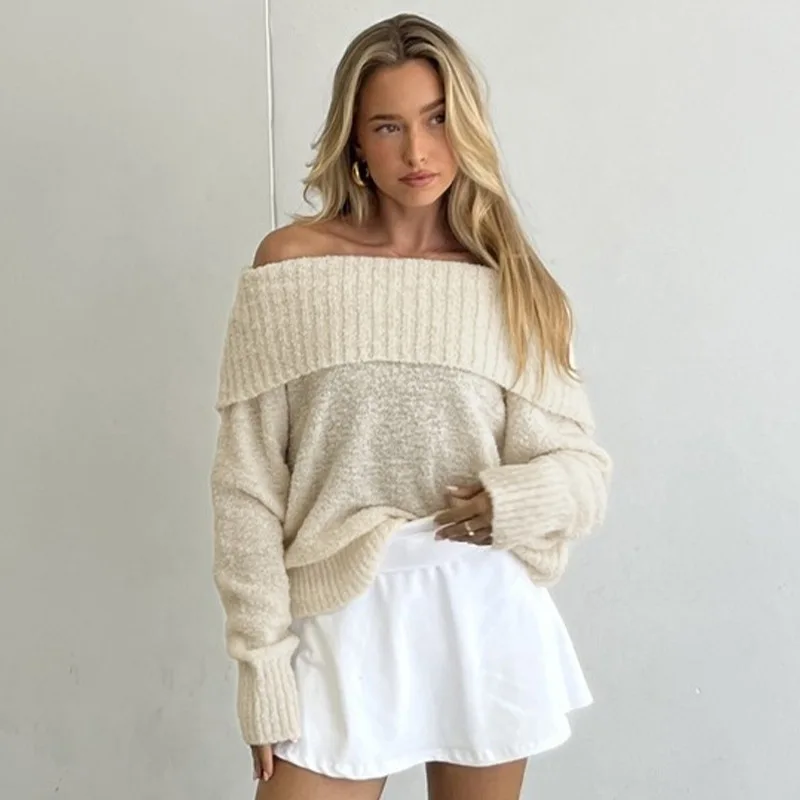 

Women's Ribbed Sweater Personality Slim Top Long Sleeve Fashion Sexy Pullover Women Casual Loose Fashion Autumn Winter Knitwear